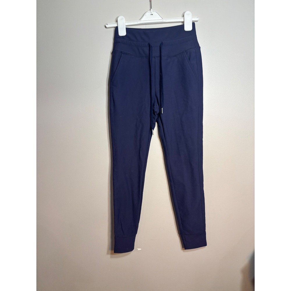 Navy‎ Blue Ribbed Joggers High Waisted Drawstring Athletic Sweatpants XS